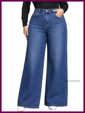 Plus Size Wide Leg High Rise Jeans Pintuck Braided Belt